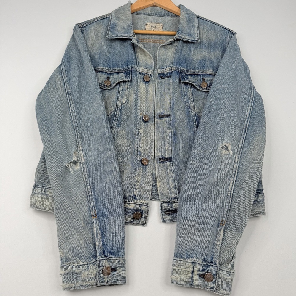 VTG 90s Polo Ralph Lauren Jean Jacket Adult (Large) Blue Denim USA Fabric - Picture 12 of 13